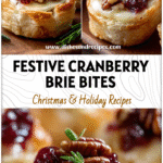 Golden puff pastry filled with melted brie, cranberry sauce, and pecans, ideal for holiday appetizers.